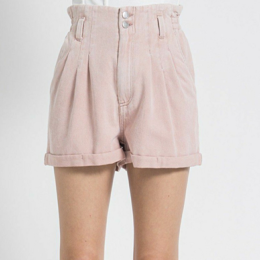 Aaron & Amber Washed Mauve Denim High Waisted Paperbag Shorts - Picture 2 of 6